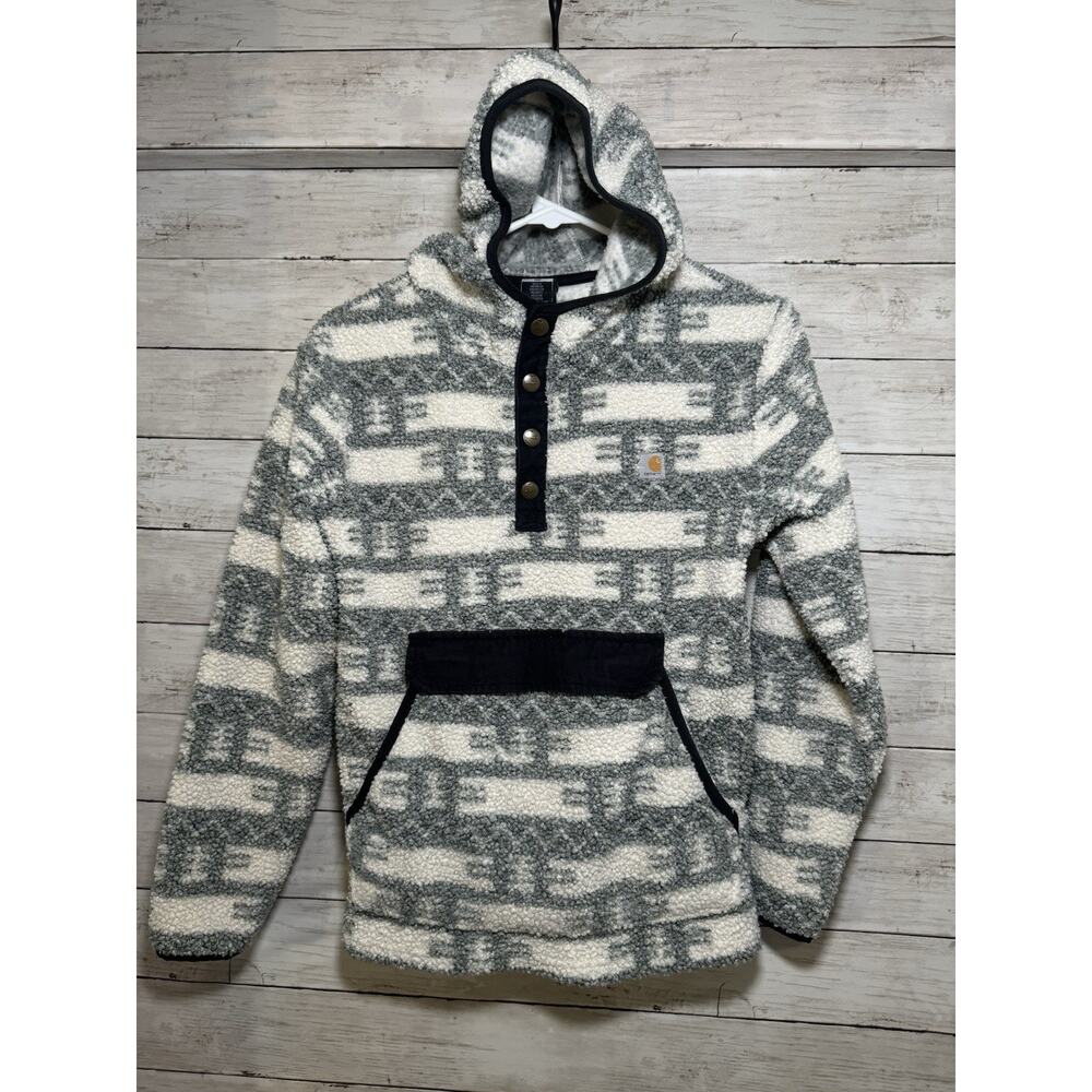 Carhartt Girls Long-Sleeve Fleece Quarter-Snap Sweatshirt Youth XL 14 Aztec Gray